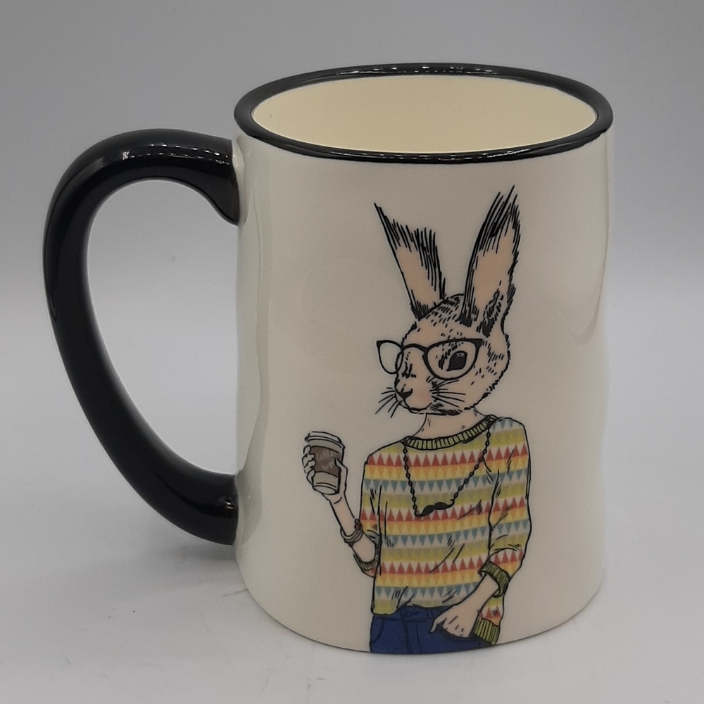 Signature Housewares Hipster Animal Coffee Mug Nerdy Rabbit in Sweater Like NEW